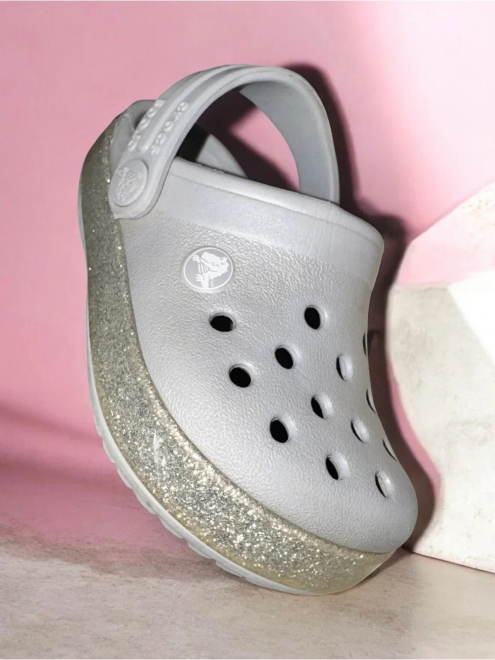 Crocs classic gray silver glitter sandals baby girl’s shoes size 6